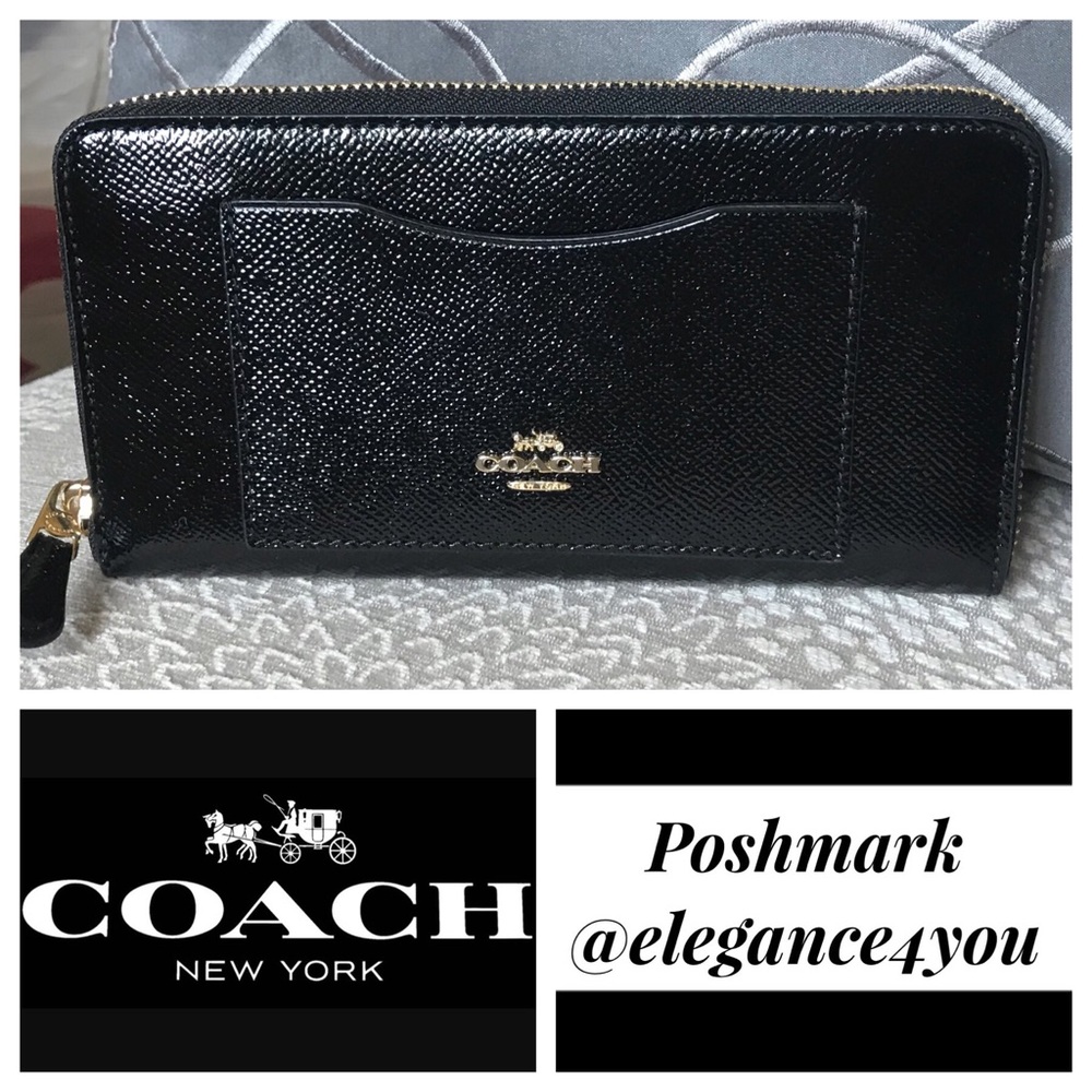 ✨COACH✨Shimmery Sleek Black Leather Wallet NWT!